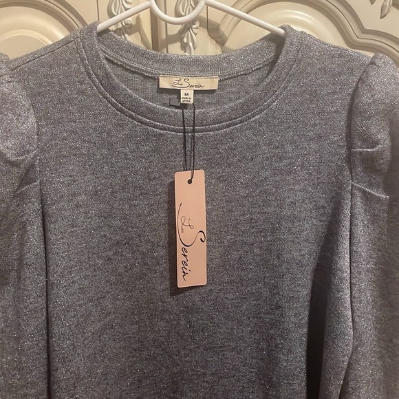 Les Serein Metallic Silver and Gray Puff Sleeve Sweater Size M - Picture 4 of 6